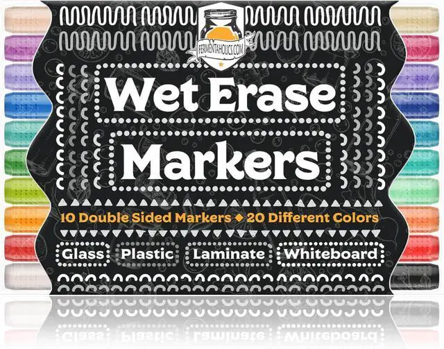 Alt view image 7 of 7 - Fermentaholics Wet Erase Markers 10 Double-Sided, 20 Color Set Soft Tip for Bold Writing Erasable with Soap & Water For Glass, Plastic, Acrylic, Laminate & Non-Porous Surfaces