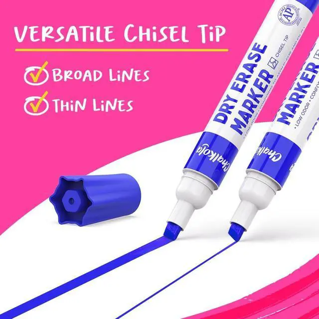 Alt view image 2 of 7 - Chalkola 15 Dry Erase Markers Chisel Tip - Whiteboard Markers, 12 Colors