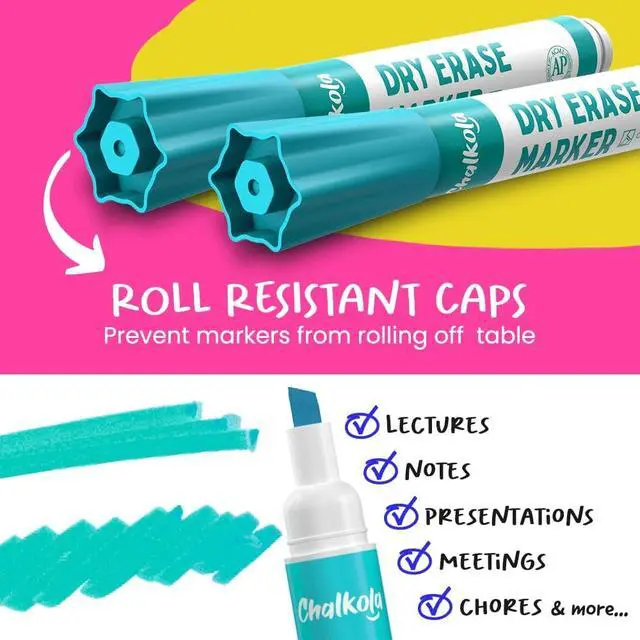 Alt view image 4 of 7 - Chalkola 15 Dry Erase Markers Chisel Tip - Whiteboard Markers, 12 Colors