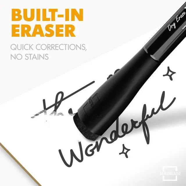 Alt view image 5 of 7 - Scribbledo 4 Pack Fine Tip Dry Erase Markers Black Low-Odor Whiteboard Markers with Eraser Cap for Office Meetings Planning Boards & Home Workspace