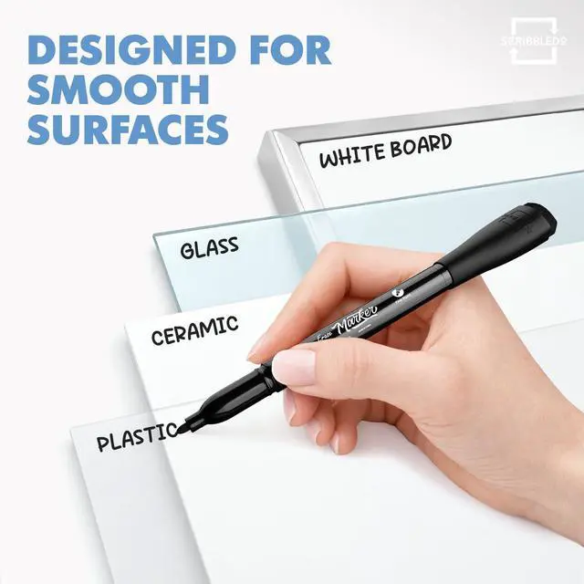 Alt view image 6 of 7 - Scribbledo 4 Pack Fine Tip Dry Erase Markers Black Low-Odor Whiteboard Markers with Eraser Cap for Office Meetings Planning Boards & Home Workspace
