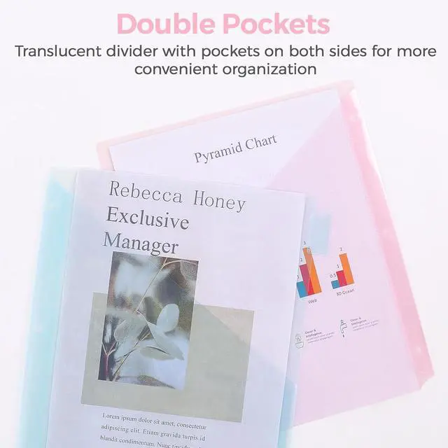 Alt view image 3 of 7 - SKYDUE Pastel Binder Dividers with Tabs and Pockets - Soft Plastic Dividers for 3 Ring Binder, Includes 16 Blank Index Labels, for School & Office Organization, Pink