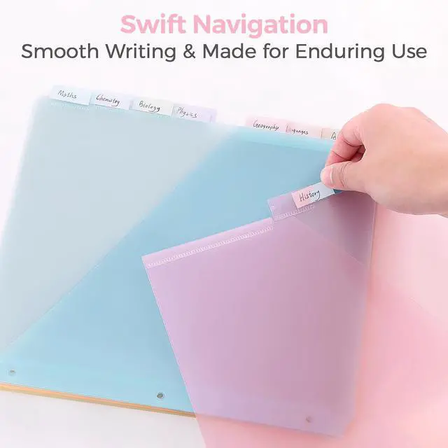 Alt view image 5 of 7 - SKYDUE Pastel Binder Dividers with Tabs and Pockets - Soft Plastic Dividers for 3 Ring Binder, Includes 16 Blank Index Labels, for School & Office Organization, Pink