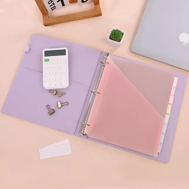 Alt view image 6 of 7 - SKYDUE Pastel Binder Dividers with Tabs and Pockets - Soft Plastic Dividers for 3 Ring Binder, Includes 16 Blank Index Labels, for School & Office Organization, Pink