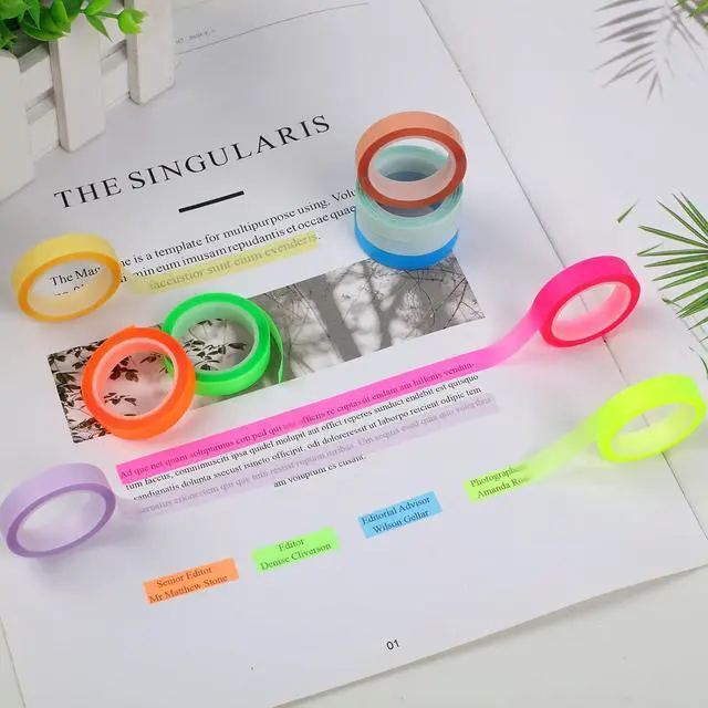 Alt view image 6 of 7 - Utron 10 Rolls Colorful Highlighter Tape, 0.31" x 16.5 ft Highlighter Tape Removable, Transparent Highlighter Strips, Highlighter Tapes for Books Teachers Students