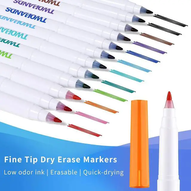 Alt view image 2 of 6 - TWOHANDS Dry Erase Markers Ultra Fine Tip, Assorted Colors 0.7mm 12 Count