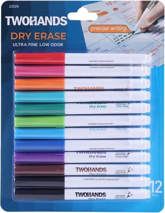 Alt view image 6 of 6 - TWOHANDS Dry Erase Markers Ultra Fine Tip, Assorted Colors 0.7mm 12 Count