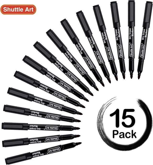 Alt view image 2 of 7 - Shuttle Art Dry Erase Markers, 15 Pack Black Magnetic Whiteboard Markers with Erase,Fine Point Dry Erase Markers Perfect For Writing on Whiteboards, Dry-Erase Boards,Mirrors for School Office