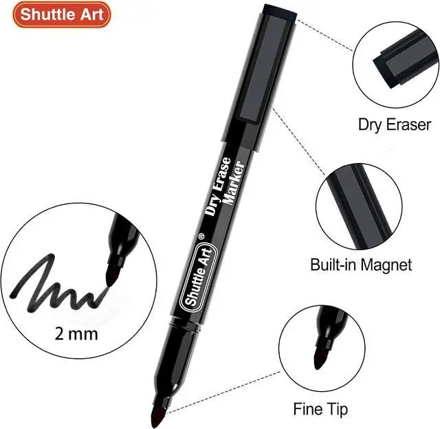 Alt view image 3 of 7 - Shuttle Art Dry Erase Markers, 15 Pack Black Magnetic Whiteboard Markers with Erase,Fine Point Dry Erase Markers Perfect For Writing on Whiteboards, Dry-Erase Boards,Mirrors for School Office