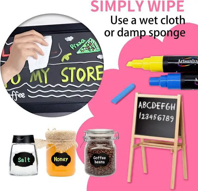 Alt view image 3 of 7 - Artsunlvy 8 Colors Chalk Markers, Chalk Pens, Erase Marker, Non-Toxic, Water-Based, Reversible Tips, Chalkboard Markers for Adult, Car Windows, Glass