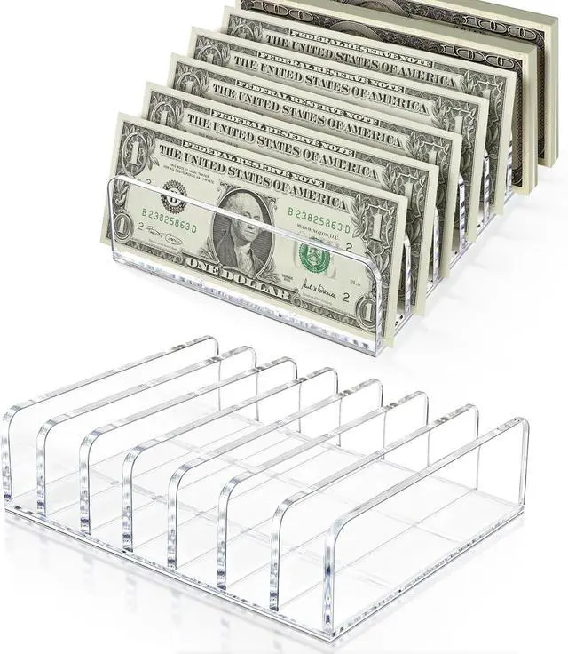 Alt view image 2 of 7 - Vowcarol 2 Packs Acrylic Mail Organizer 7 Slots Cash Tray for Desk - 7 Slots File Organizer Clear Desktop Bill Divider Holder, Envelope Holder, Transparent Countertop Mail Holder