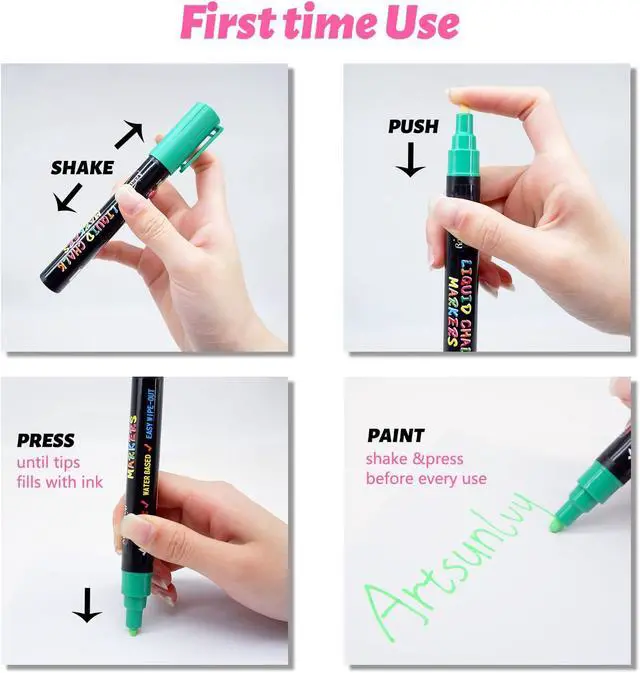 Alt view image 7 of 7 - Artsunlvy 8 Colors Chalk Markers, Chalk Pens, Erase Marker, Non-Toxic, Water-Based, Reversible Tips, Chalkboard Markers for Adult, Car Windows, Glass