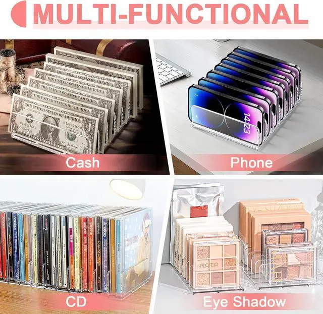 Alt view image 5 of 7 - Vowcarol 2 Packs Acrylic Mail Organizer 7 Slots Cash Tray for Desk - 7 Slots File Organizer Clear Desktop Bill Divider Holder, Envelope Holder, Transparent Countertop Mail Holder