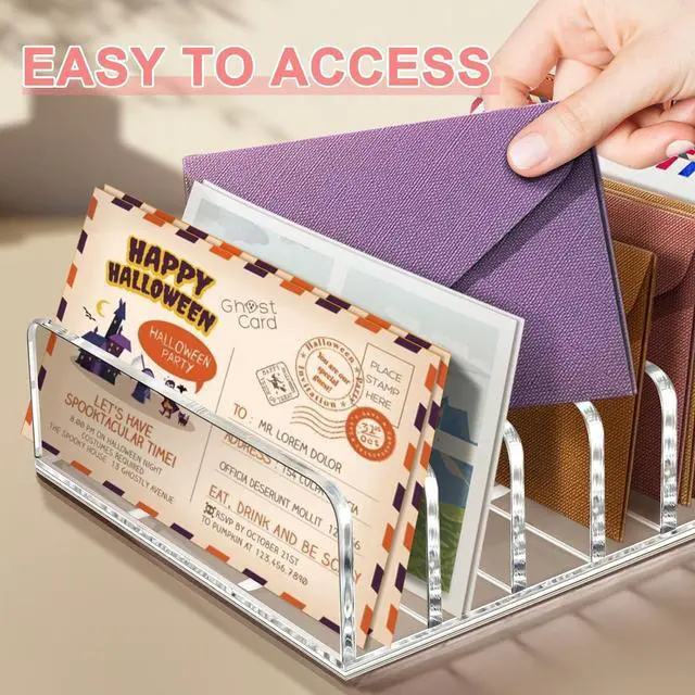 Alt view image 6 of 7 - Vowcarol 2 Packs Acrylic Mail Organizer 7 Slots Cash Tray for Desk - 7 Slots File Organizer Clear Desktop Bill Divider Holder, Envelope Holder, Transparent Countertop Mail Holder