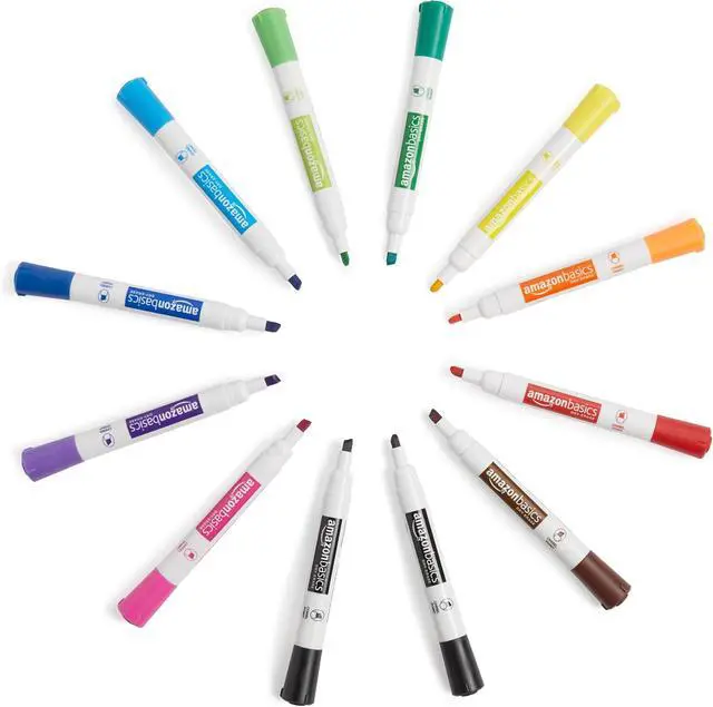 Alt view image 6 of 6 - Amazon Basics Dry Erase Whiteboard Markers, Chisel Tip, Low-Odor, Assorted Colors, 12-Pack, Erase Easily