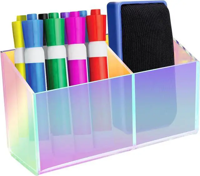 Main image of Magnetic Dry Erase Marker Holder for WhiteboardAcrylic Magnetic Pen Holder for Fridge, 2 Compartments Whiteboard for Office, Home, Locker(Clear)-Colorful