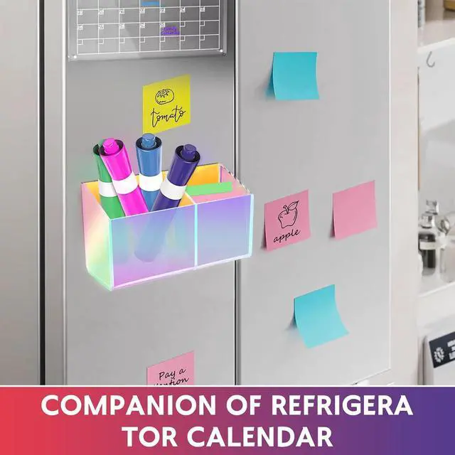Alt view image 4 of 7 - Magnetic Dry Erase Marker Holder for WhiteboardAcrylic Magnetic Pen Holder for Fridge, 2 Compartments Whiteboard for Office, Home, Locker(Clear)-Colorful