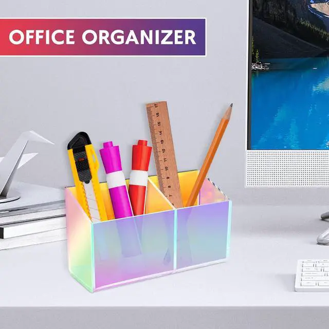 Alt view image 7 of 7 - Magnetic Dry Erase Marker Holder for WhiteboardAcrylic Magnetic Pen Holder for Fridge, 2 Compartments Whiteboard for Office, Home, Locker(Clear)-Colorful