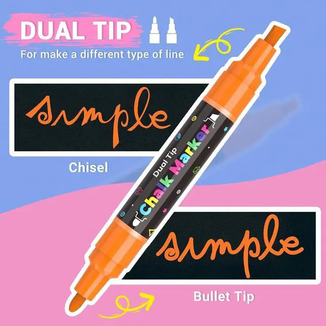 Alt view image 3 of 7 - 12 Dual Tip Liquid Chalk Markers - Erasable Marker Pens for Blackboard, Chalkboard Signs, Glass, Chalk Pens Wet Erase Makers for Bar Menu, School,Wedding Sign, Just Married Car Windows Decorations