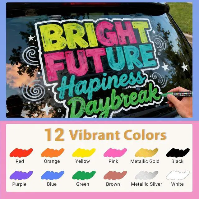 Alt view image 5 of 7 - 12 Dual Tip Liquid Chalk Markers - Erasable Marker Pens for Blackboard, Chalkboard Signs, Glass, Chalk Pens Wet Erase Makers for Bar Menu, School,Wedding Sign, Just Married Car Windows Decorations