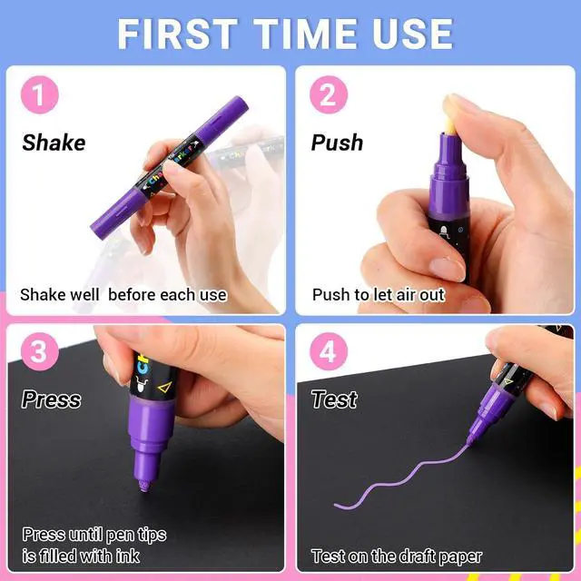 Alt view image 6 of 7 - 12 Dual Tip Liquid Chalk Markers - Erasable Marker Pens for Blackboard, Chalkboard Signs, Glass, Chalk Pens Wet Erase Makers for Bar Menu, School,Wedding Sign, Just Married Car Windows Decorations