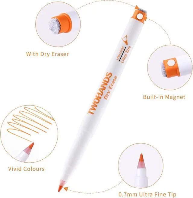 Alt view image 2 of 6 - TWOHANDS Magnetic Dry Erase Markers Ultra Fine Tip,Assorted Colors 0.7mm