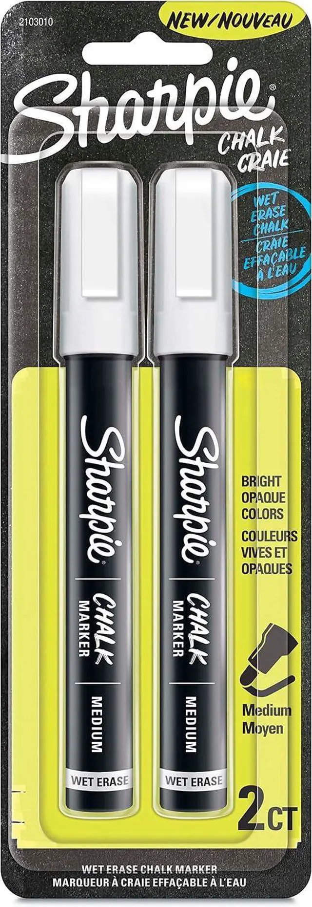 Main image of Sharpie Chalk Marker, Wet Erase Markers, Medium Tip, White, 2 Count