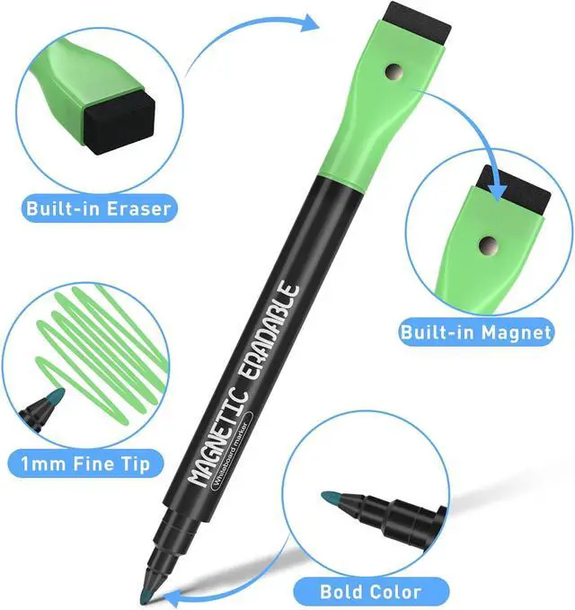 Alt view image 2 of 6 - 12pcs Colorful Magnetic Whiteboard Markers, 1mm Fine Tip White Board Pens