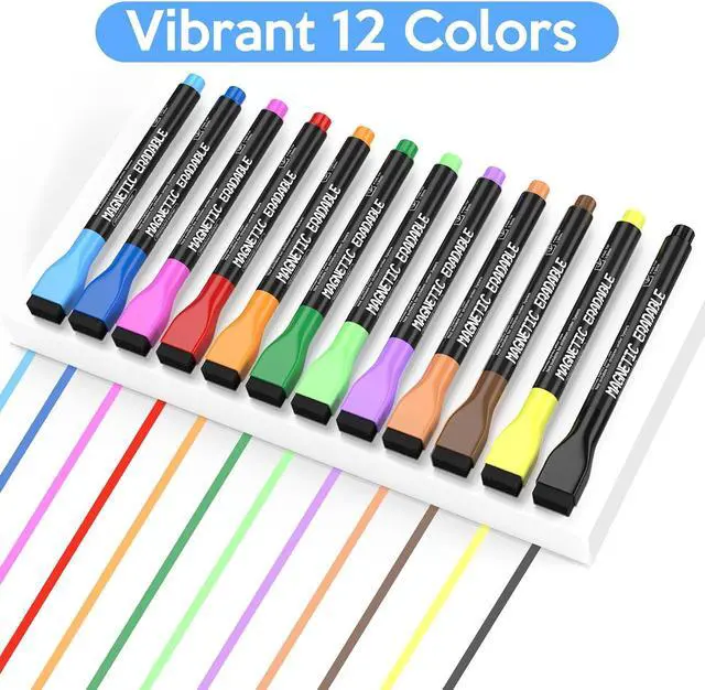 Alt view image 3 of 6 - 12pcs Colorful Magnetic Whiteboard Markers, 1mm Fine Tip White Board Pens