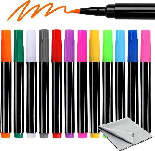 Main image of 12-Color Markers for LED Drawing Board, Erasable Light Board Marker Pens for LED Note Board Acrylic Dry Erase Board Fridge Calendar Doodle Book with Microfiber Cleaning Cloths