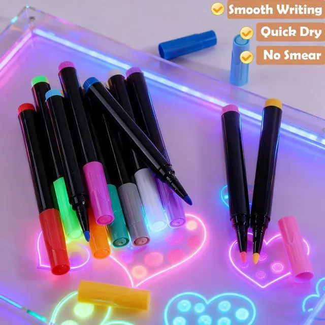 Alt view image 2 of 7 - 12-Color Markers for LED Drawing Board, Erasable Light Board Marker Pens for LED Note Board Acrylic Dry Erase Board Fridge Calendar Doodle Book with Microfiber Cleaning Cloths