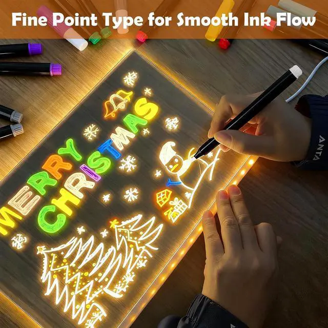 Alt view image 3 of 7 - 12-Color Markers for LED Drawing Board, Erasable Light Board Marker Pens for LED Note Board Acrylic Dry Erase Board Fridge Calendar Doodle Book with Microfiber Cleaning Cloths