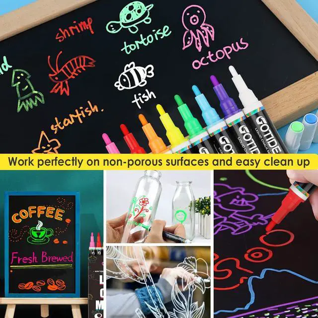 Alt view image 4 of 7 - GOTIDEAL Liquid Chalk Markers, Fine Tip 8 Colors