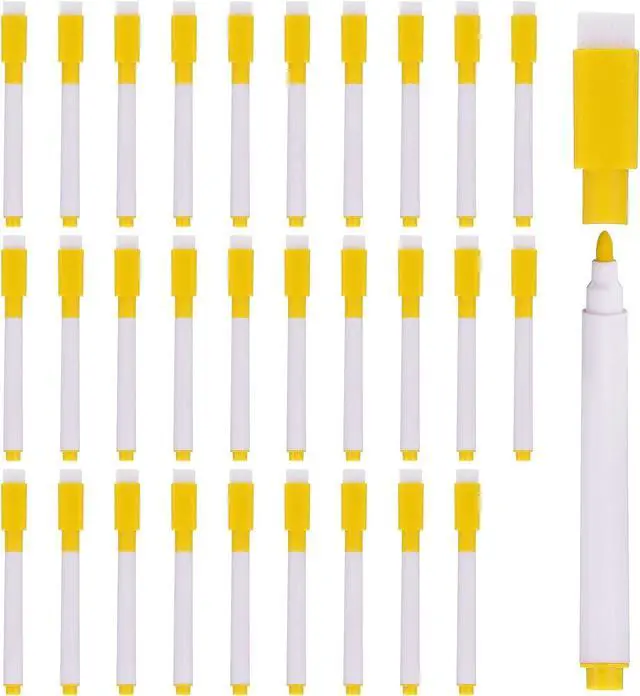 Main image of PATIKIL Dry Erase Marker Pens Yellow Ink Point with Eraser Cap 30Pcs