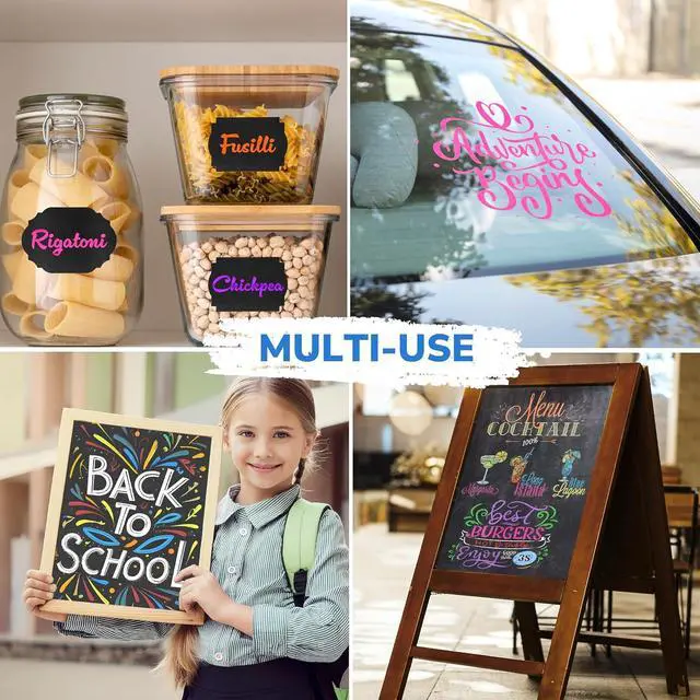 Alt view image 5 of 6 - Zenacolor Liquid Chalk Markers - Dual Tips, 8 Vibrant Colors, Non-Toxic, Quick-Drying, Erasable for Blackboard, Windows, Glass, Cars - 24 Labels Included
