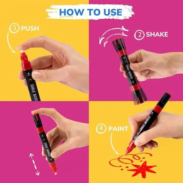 Alt view image 6 of 6 - Zenacolor Liquid Chalk Markers - Dual Tips, 8 Vibrant Colors, Non-Toxic, Quick-Drying, Erasable for Blackboard, Windows, Glass, Cars - 24 Labels Included