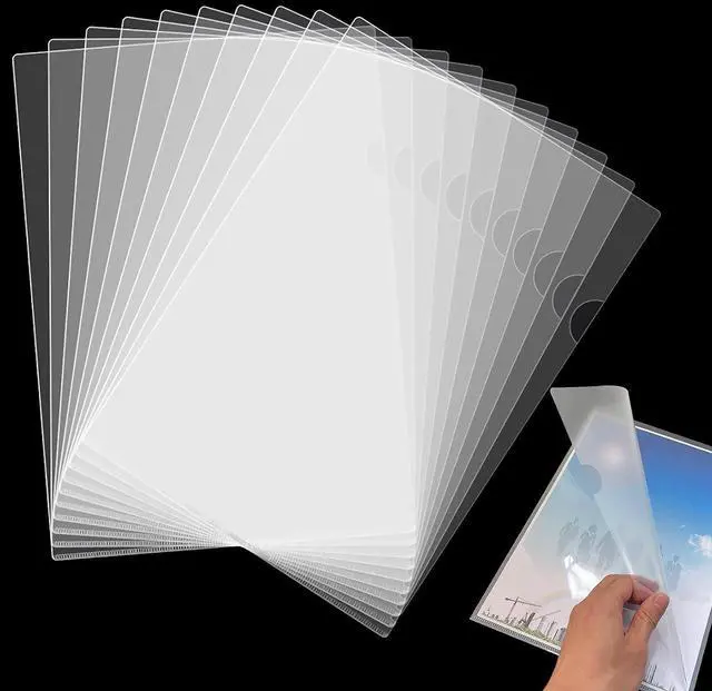 Main image of 10 Pack Clear Document Folder, L-Type Plastic File Clear Folders Letter Size, Project Pockets Plastic Sleeves Transparent Folder for Office & School