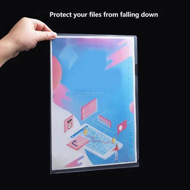 Alt view image 5 of 7 - 10 Pack Clear Document Folder, L-Type Plastic File Clear Folders Letter Size, Project Pockets Plastic Sleeves Transparent Folder for Office & School