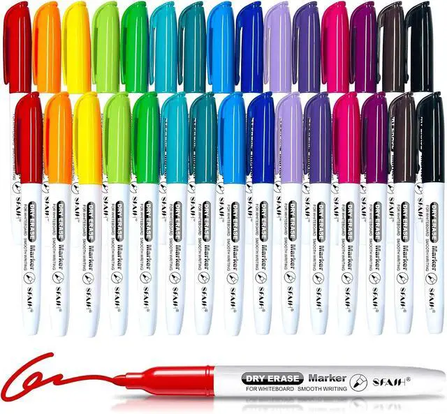 Main image of SFAIH Fine Tip Dry Erase Markers, 15 Colors, 30 Pack, 1-2mm Line, Low Odor