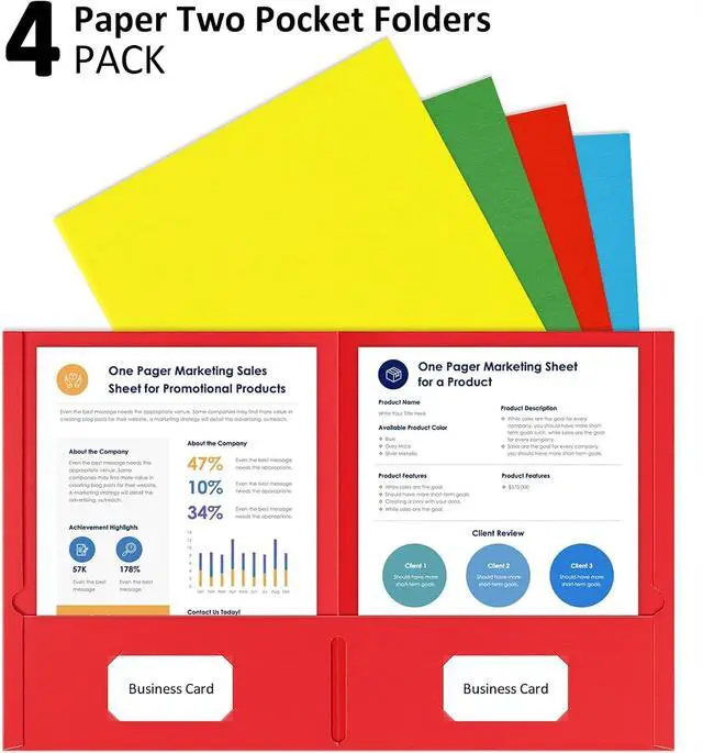 Alt view image 5 of 7 - HABGP 2 Pocket Folders, 4 Pack, Assorted Colors File Folders with Pockets