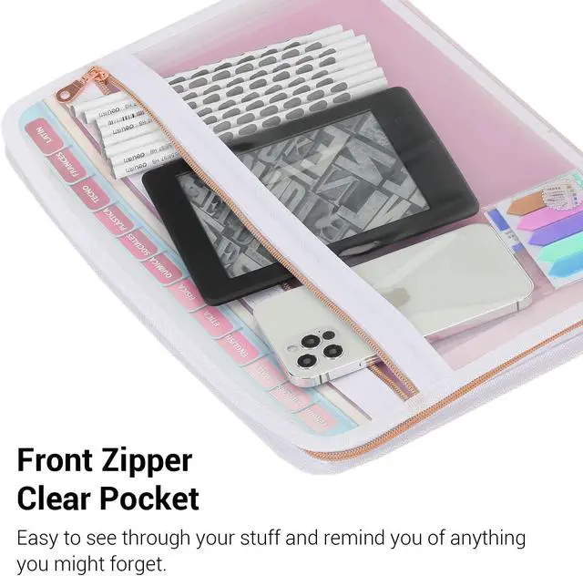 Alt view image 3 of 7 - Mukawa 13 Pocket Zippered Expanding File Folder, Accordion File Organizer for Documents Letter Size A4 Papers (Pink)