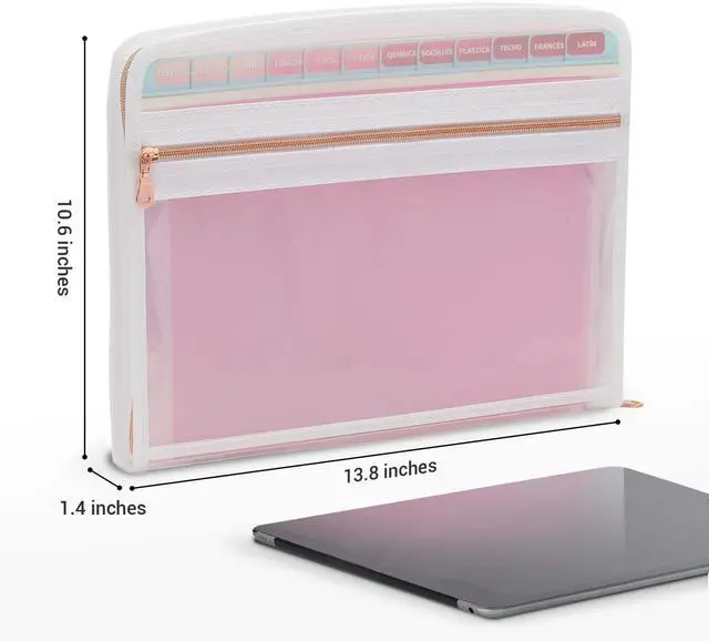 Alt view image 2 of 7 - Mukawa 13 Pocket Zippered Expanding File Folder, Accordion File Organizer for Documents Letter Size A4 Papers (Pink)