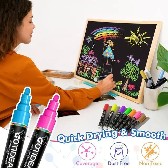 Alt view image 6 of 7 - GOTIDEAL Chalk Markers, 12 Colors Liquid Chalk Markers for Blackboard