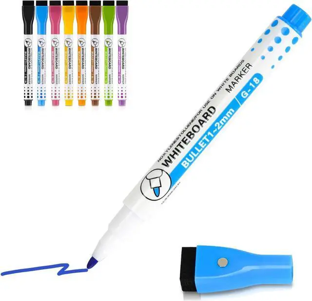 Main image of WALGLASS Dry Erase Markers, 8 Count Magnetic Whiteboard Markers with Eraser, Fine Tip For Writing on White Board, Dry Erase Calendar Board, Fridge Calendar for School Office Home - 8 Colors
