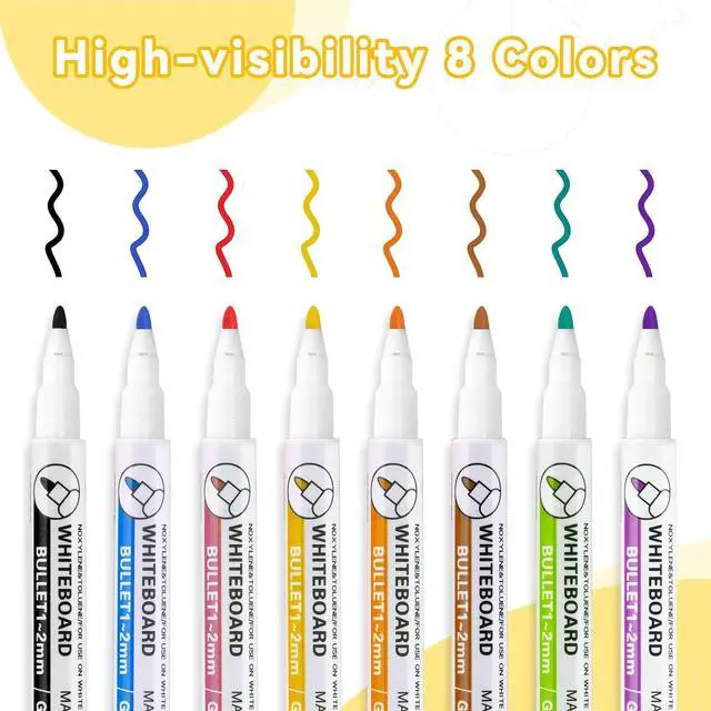 Alt view image 2 of 6 - WALGLASS Dry Erase Markers, 8 Count Magnetic Whiteboard Markers with Eraser, Fine Tip For Writing on White Board, Dry Erase Calendar Board, Fridge Calendar for School Office Home - 8 Colors