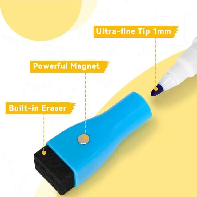 Alt view image 3 of 6 - WALGLASS Dry Erase Markers, 8 Count Magnetic Whiteboard Markers with Eraser, Fine Tip For Writing on White Board, Dry Erase Calendar Board, Fridge Calendar for School Office Home - 8 Colors
