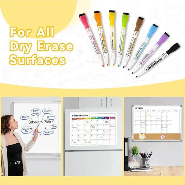 Alt view image 5 of 6 - WALGLASS Dry Erase Markers, 8 Count Magnetic Whiteboard Markers with Eraser, Fine Tip For Writing on White Board, Dry Erase Calendar Board, Fridge Calendar for School Office Home - 8 Colors