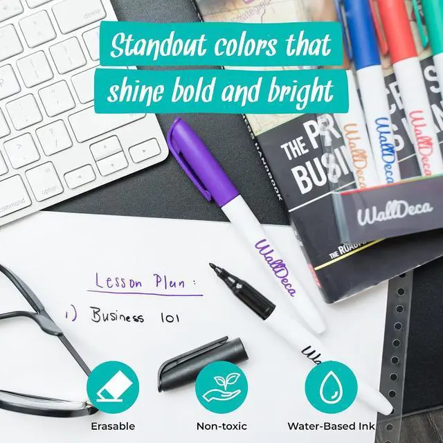 Alt view image 6 of 7 - WallDeca Wet Erase Markers Fine Point, 8 Assorted Colors, Durable Tips