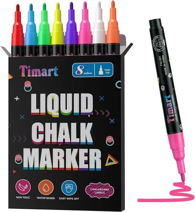 Main image of Timart Fine Tip Chalk Markers, Liquid Chalk Pens-8 Pack, 1mm Point