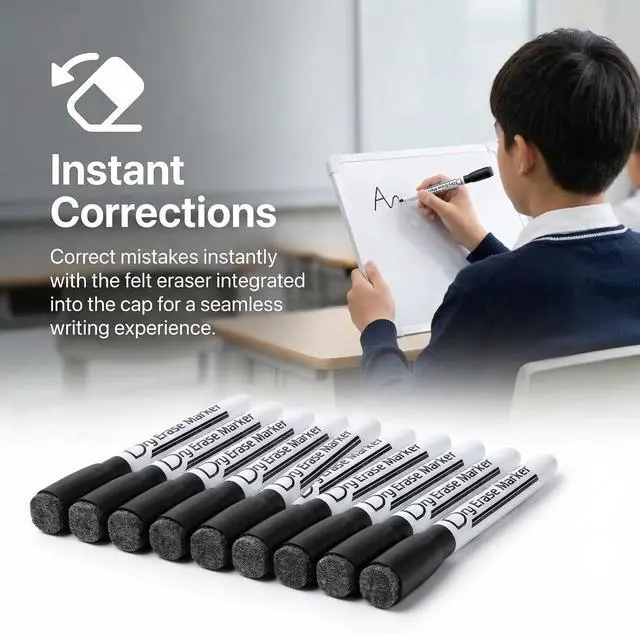 Alt view image 5 of 7 - Volcanics Magnetic Dry Erase Markers, Fine Tip 1mm, Black, 12 Pack